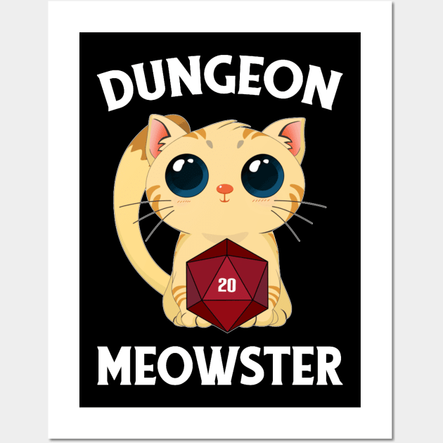 Dungeon Meowster Funny Nerdy Cat D20 RPG Fantasy Game Master Wall Art by Mum and dogs